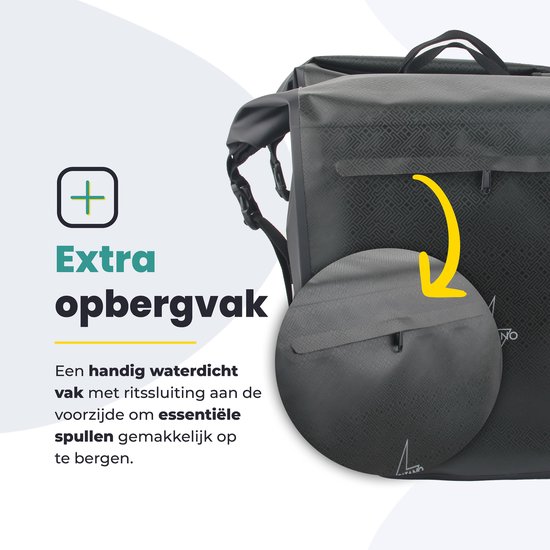 Voltano Dubbele Fietstas Rolltop Urban Black - 48 Liter - 100% Waterdicht - Fietstassen Electrische Fietsen