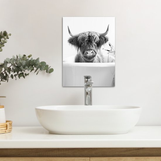 Peinture sur toile 30x40 cm - Décoration murale salle de bain Highlander écossais - Vache - Bain - Zwart et blanc - Décoration murale murale WC - Accessoires décoratifs - Décoration murale Toilettes - Peintures sur toile