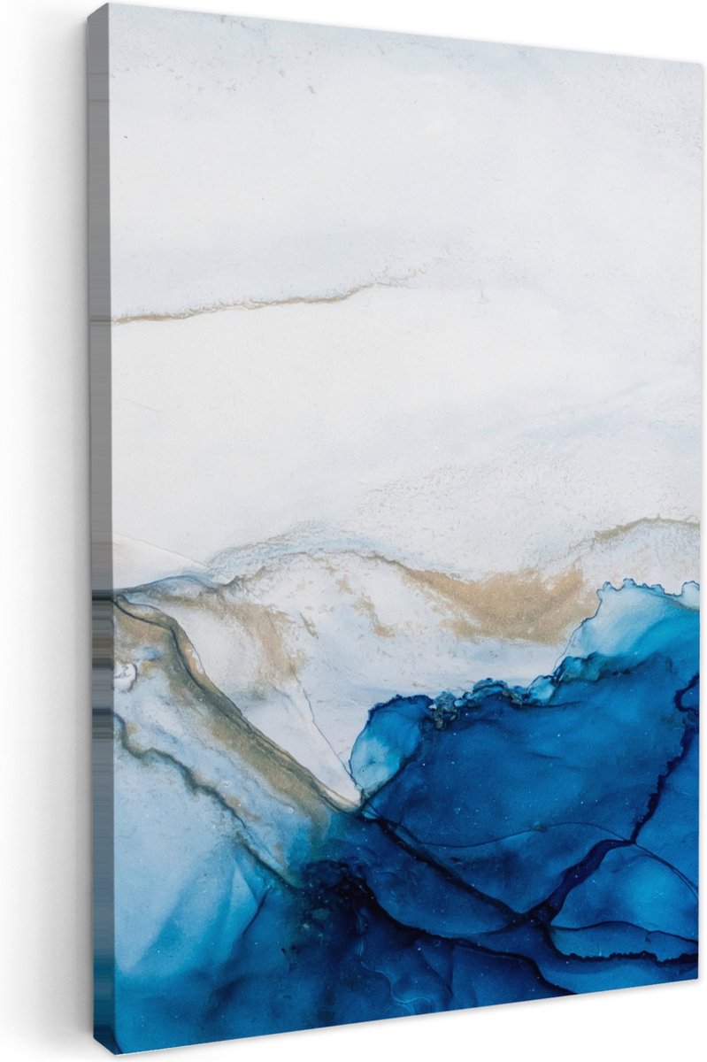 Canvas schilderij 20x30 cm - Wanddecoratie badkamer Watercolor - Blauw - Abstract - Kunst