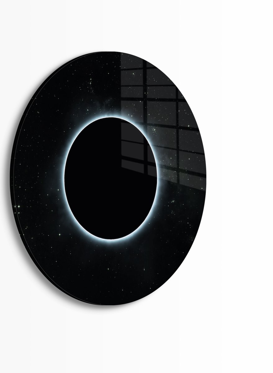 Myfinto Indoorart - Muurcirkel Zonsverduistering Plexiglas 40 cm - Wanddecoratie - Afbeelding op Plexiglas - Inclusief ophangplaat zwart, wit, blauw