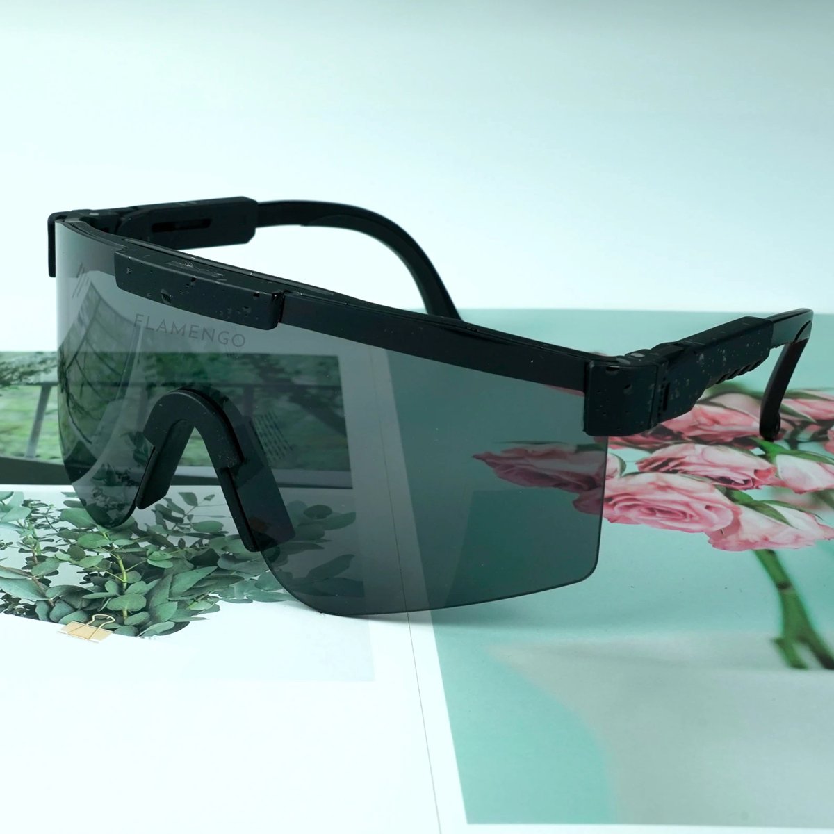 Flamengo® Sport Zonnebril - Viper Glasses - Fietsbril - Wielrenbril - Hardloopbril - Festival Rave Space Bril - TR90 Frame + TAC Lens - Wintersport Ski - UV400 Gepolariseerd - Zwart