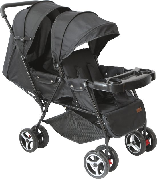 Twins-Cozy Compact Tweelingkinderwagen Dubbele Zit-Tandem-Kinderwagen, Kan Sit Lie Afneembare Kinderwagen Voor Peuters, Multi-Positie Reclining Stoelen Tweelingen Kinderwagen (Kleur: Blauw