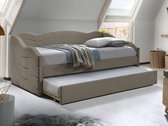 Canapé convertible 2 x 90 x 190 cm - Velours - Beige - LENVIA L 207 cm x H 81,2 cm x P 96,5 cm