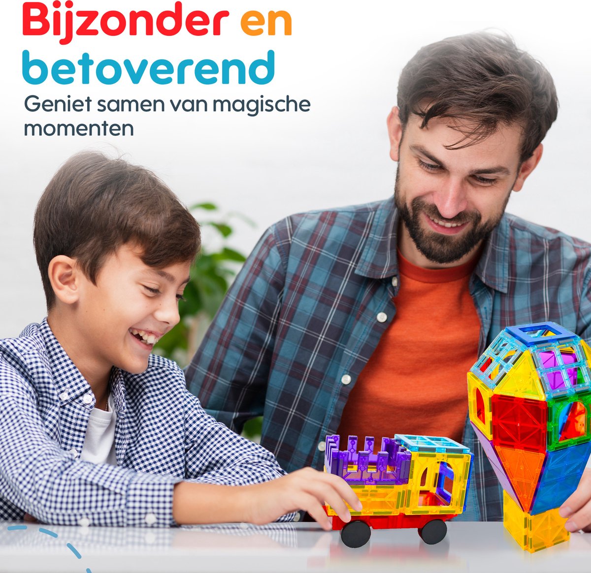 PlayMix Magnetic Tiles - 122 Stuks - Magnetisch Speelgoed - Bouwspeelgoed - Bouwblokken - Magna - Magneten Speelgoed - Magnetische Tegels - Bouwstenen - Montessori Speelgoed - Educatief Speelgoed - Jongens & Meisjes — cadeau in Spellen & Speelgoed - foto 7