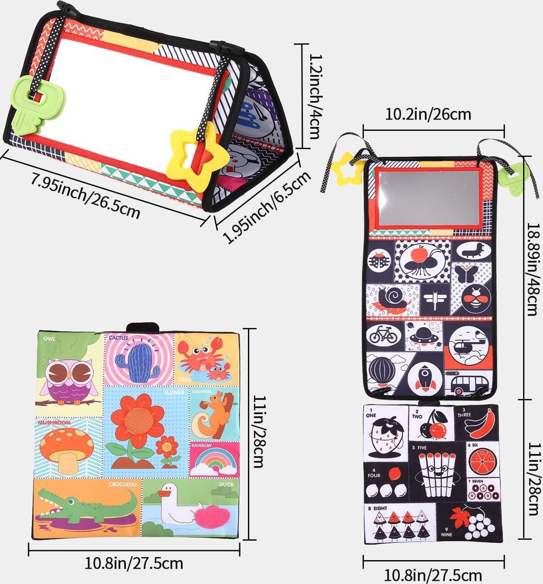 Aolso Contrastboek, zwart en wit, stoffen boek, 3 stuks, kinderbed, sensorisch speelgoed, hangspeelgoed, contrastspeelgoed, sensorisch, contrast, cadeau voor vroege opleiding