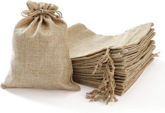 Kerst tasje - Set van 24 jute kerstzakjes met trekkoord en stickers,Cadeauhouders met 10 touw voor festivalfeesten, adventskalender jute stoffen