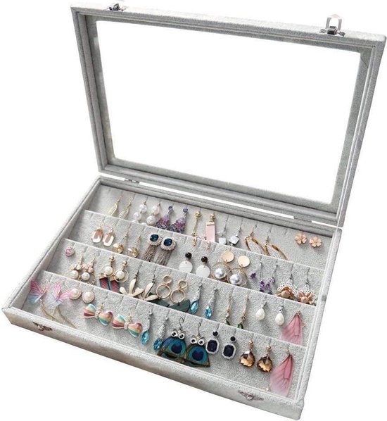 Foto: Fluwelen clear deksel oorbel houder oorbellen organiser 40 paar oorbellen opbergdoos sieraden dozen display showcase afsluitbaar stofdicht 34 cm l x 23 cm b 