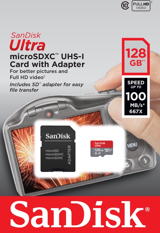 SanDisk Ultra Micro SDXC 128GB - UHS1 & A1 - met adapter