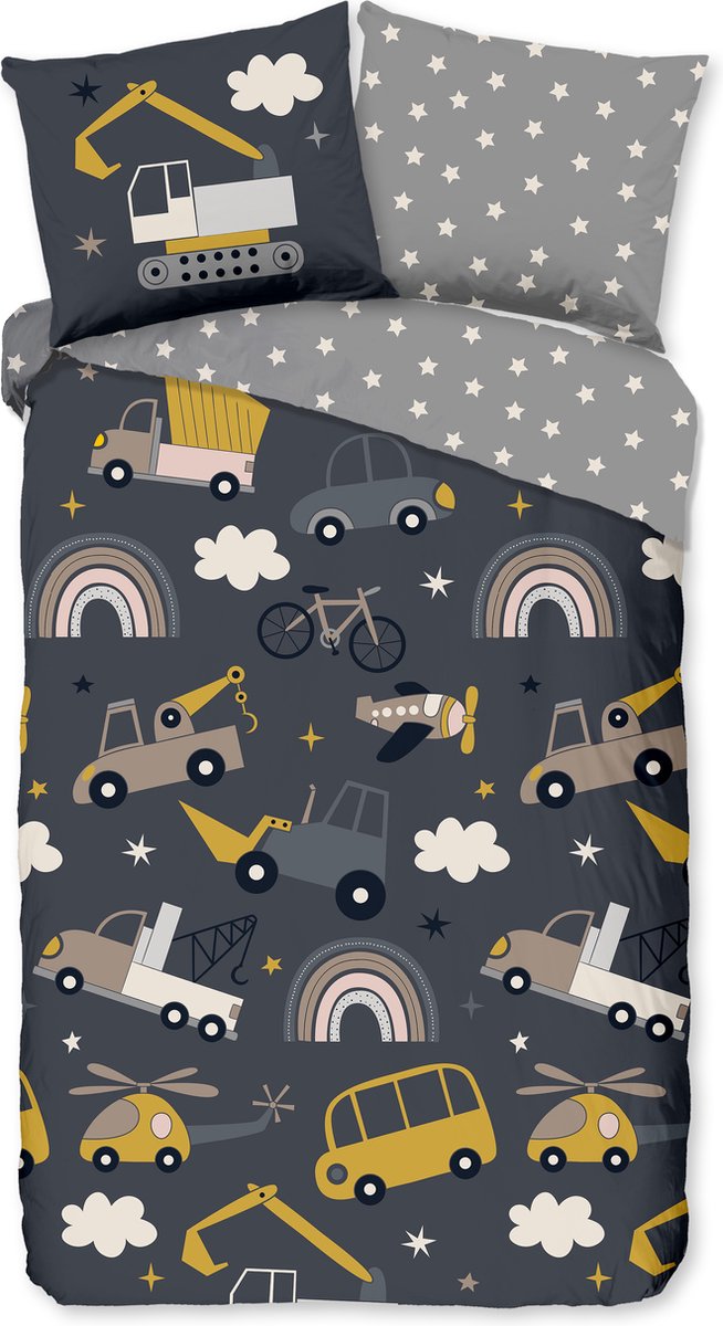 Good Morning Kinderdekbedovertrek "Werkvoertuigen" - Grijs - (140x200/220 cm) - Katoen van Good Morning — afbeelding 5