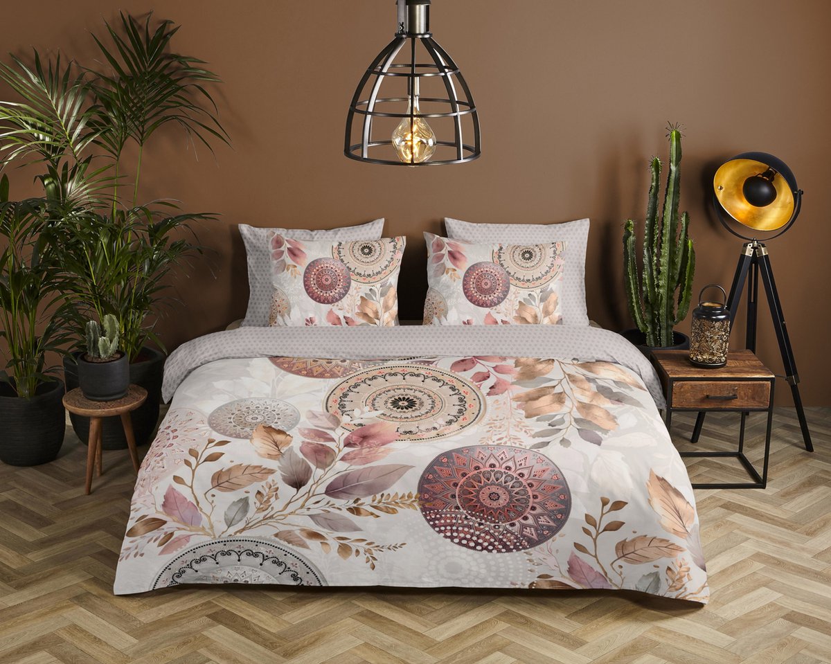 HIP dekbedovertrek mandalas & bladeren - 2 persoons 200x200/220 cm - Grijs - 100% Katoen satijn