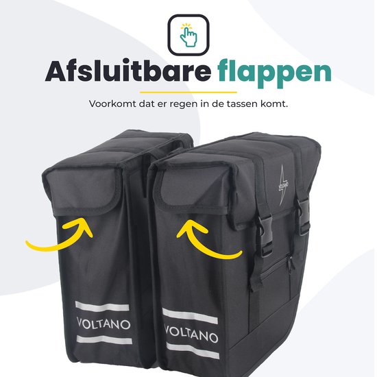 Voltano Dubbele Fietstas Urban Flow XL Afgeschuind - Zwart - 40 Liter - 100% Waterdichte Fietstassen - Fietstassen Elektrische Fietsen