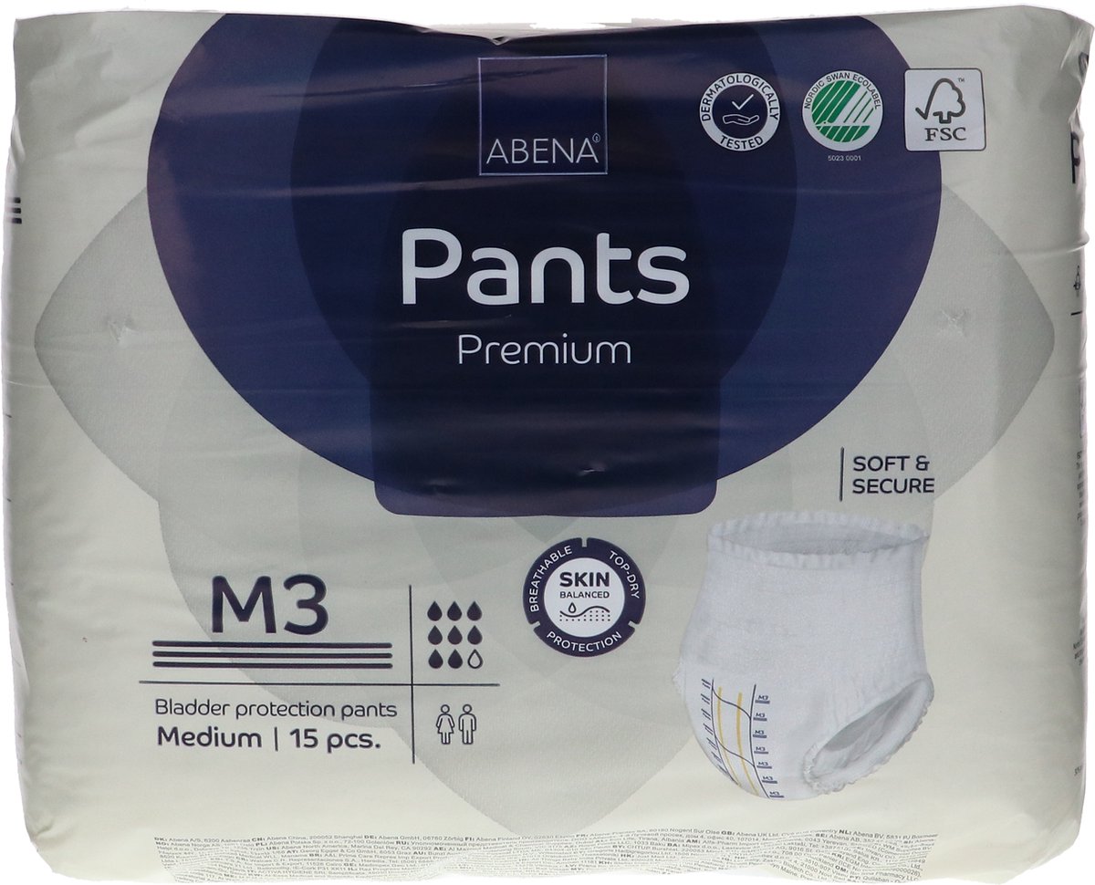 Goedkoopste Voordeelverpakking van 3 x Abena Pants Premium M3 2400 ml, 15 stuks