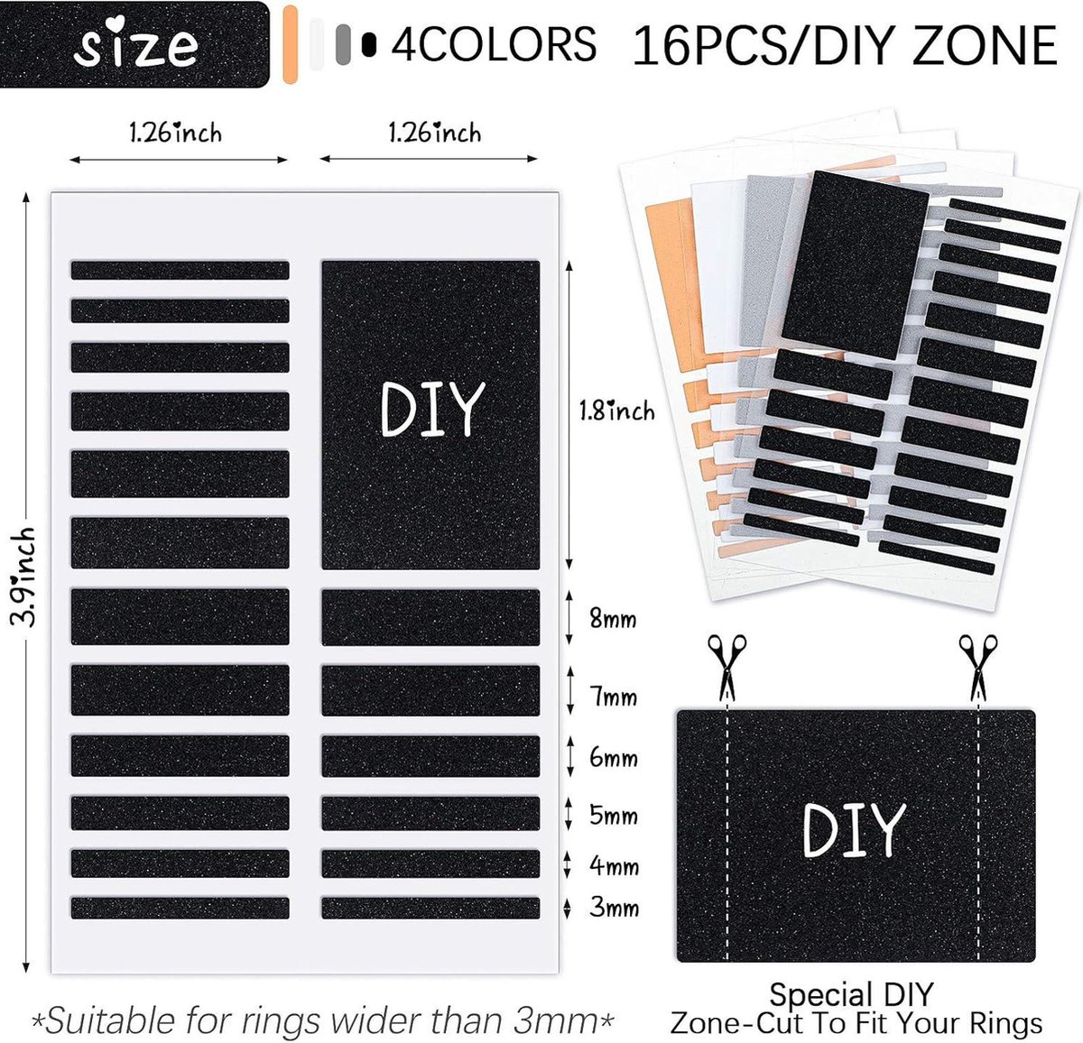 SOONPAM Ringverkleiner, onzichtbare ringmaatversteller, spiraalinzetstuk, onzichtbare strip, regelaar, perfect voor alle maten, losse ringen met zilveren polijstdoek (37 maten, 3 modellen