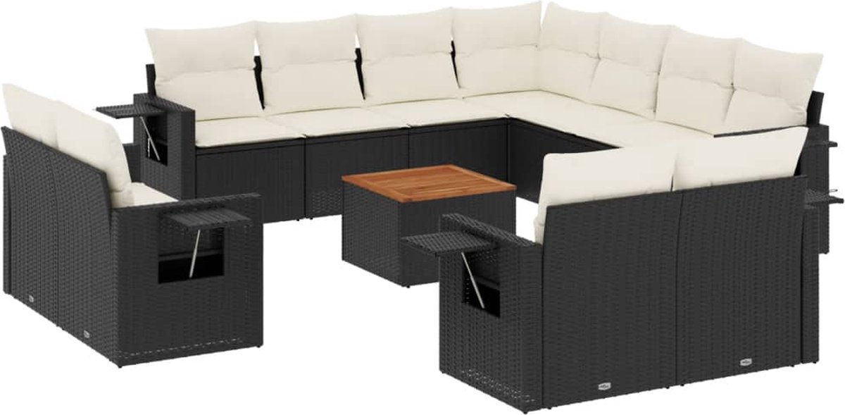 vidaXL 12-delige - Loungeset - met - kussens - poly - rattan - zwart
