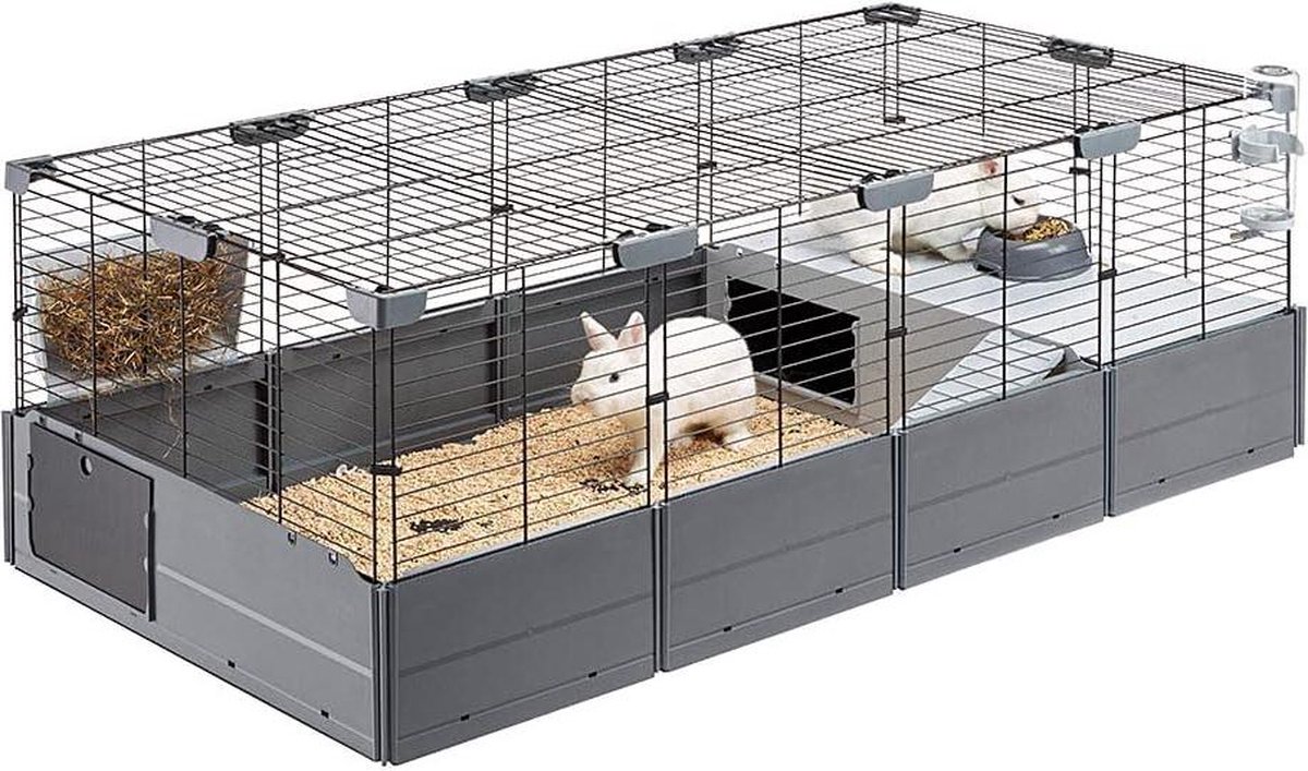 Konijnenren Modulaire kooi voor konijnen en cavia’s met metaalgaas en gerecycled plastic – accessoires inbegrepen Konijnenren