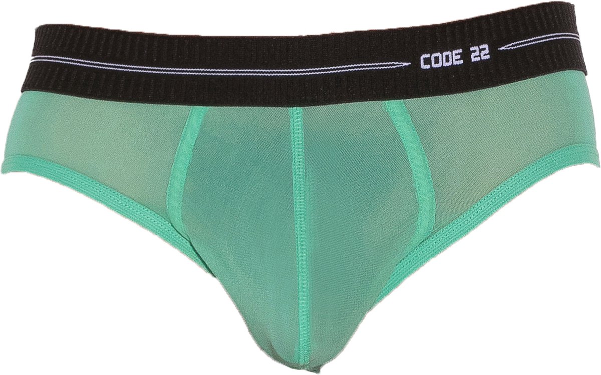 CODE 22 Sheer Mesh Brief Green - MAAT M - Erotisch Heren Ondergoed - Slip voor Man - Sexy mannen Slip