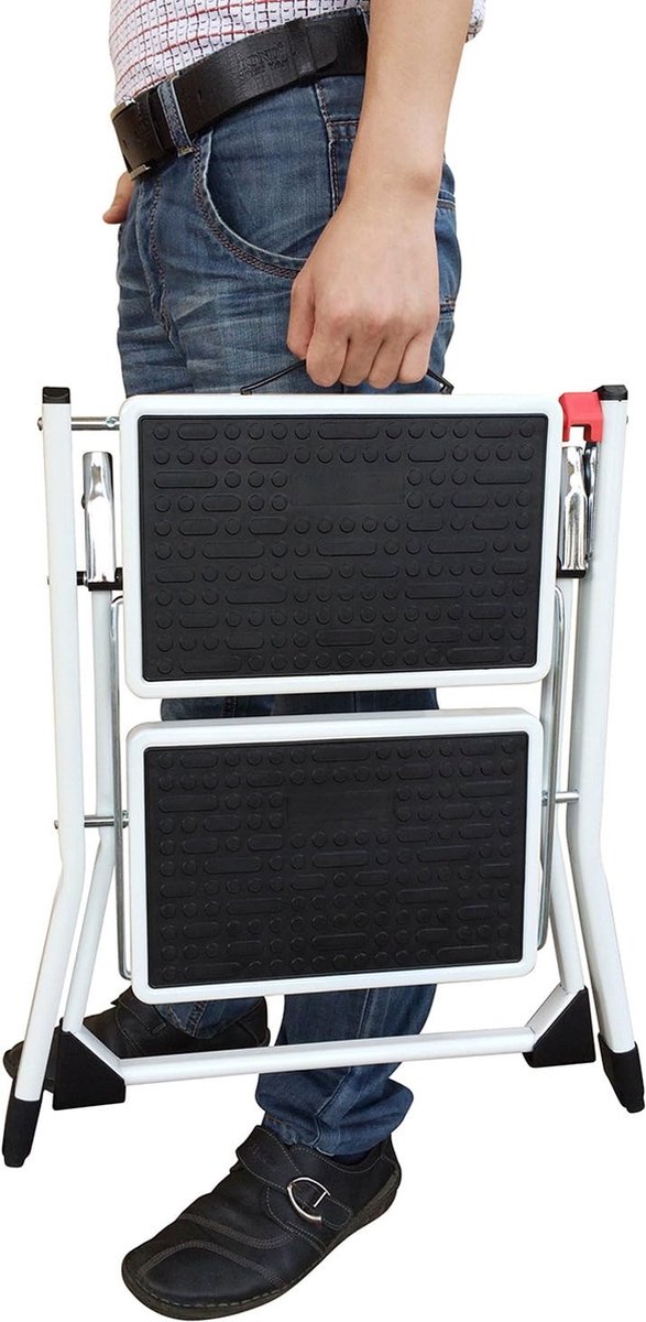 Tatkraft ROCK - Vouwladder 2 Treden - Stevig, Draagkracht 150 kg, Anti-Slip, EN Gecertificeerd (49,5x48,5x44,5 cm)
