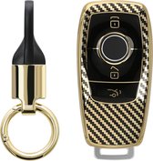 kwmobile autosleutel hoesje met sleutelring - geschikt voor Mercedes Benz Smart Key autosleutel (alleen Keyless) hoesje - Sleutel case met sleutelhanger - Metallic Carbon design in goud / zwart