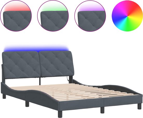 vidaXL - Bedframe - met - LED-verlichting - fluweel - donkergrijs - 140x200 - cm