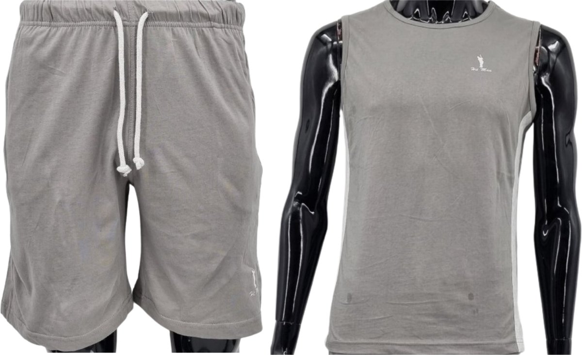 Hitman – Korte Broek Heren - 100% Katoen - 2 Delige Set - Korte Broek met Ritszakken - Sportkleding Heren - Huispak Heren - 1 x Korte Broek en 1 x Heren Hemd - Charcoal – Maat M
