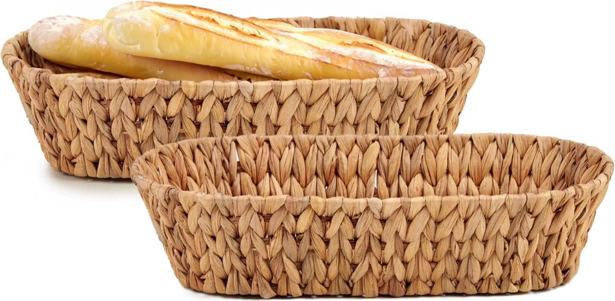 Giftdecor Opbergmandje/Broodmandje - 2x - gevlochten riet - naturel kleur - 37 x 17 x 9 cm - serveermandje