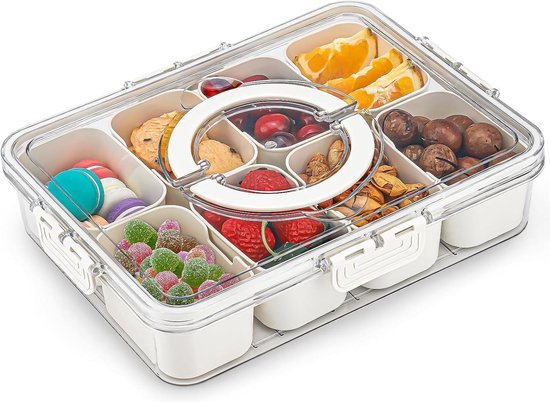 Vbnuyhim Snackbox-container, gedeeld dienblad met deksel, worstwarenhouder, draagbare snackhouder, vleeswarenhouder, snackborden, reis-levensmiddelen- organizer voor fruit, snacks