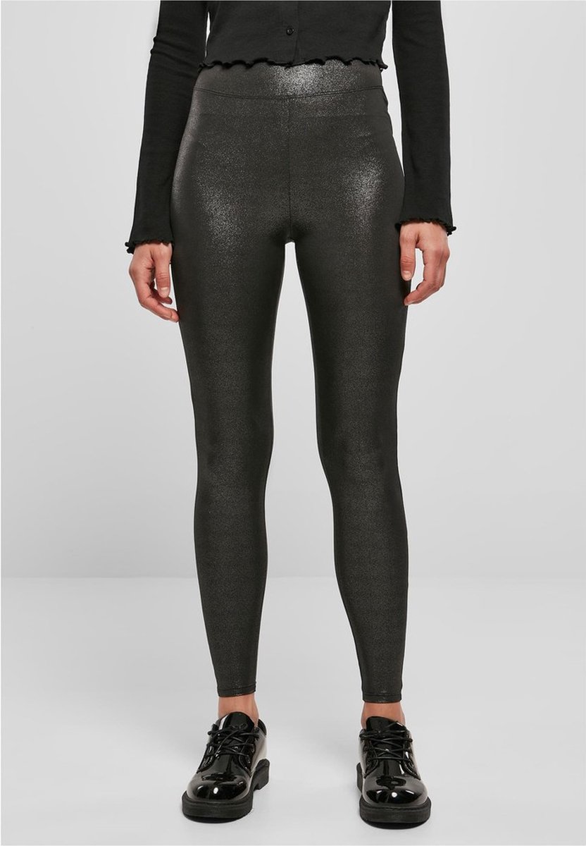 Urban Classics Damen Ladies High Waist Glamour Leggings Sparklingblack-XS Zwart