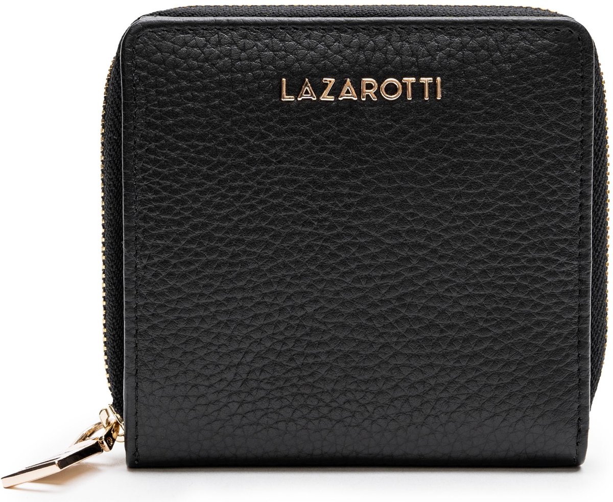 Lazarotti Leren portemonnee Bologna Leather Zip Wallet With 6 Card Slots Black zwart