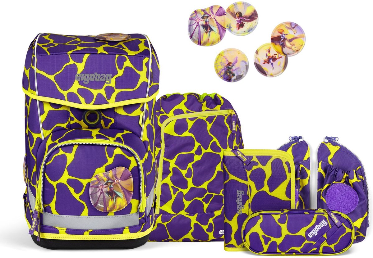 ergobag schooltas Cubo Light Lumi-Edition Schoolbag Set 6-delig SuBärkraft paars