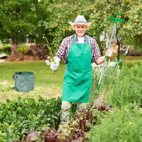 Onkruidtrekker met tuinafvalzak - Waterdicht - Onkruidsteker met lange steel 99 cm - Groen weed cutter van Kinzo Garden — afbeelding 2