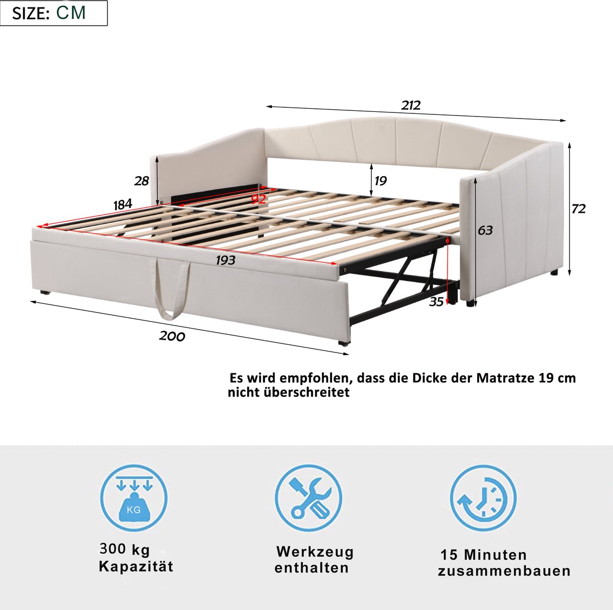 Sweiko Kinderbed met relingen, 90*200cm, multifunctioneel bedframe, kan