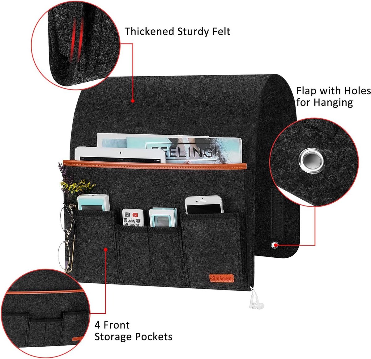 Sofa armleuningen organizer van leer en fluweel, ruimtebesparend, antislip, voor bank of stoel, bed, opbergtas, tv-afstandsbediening, houder, gemakkelijk te reinigen voor mobiele telefoon, boek