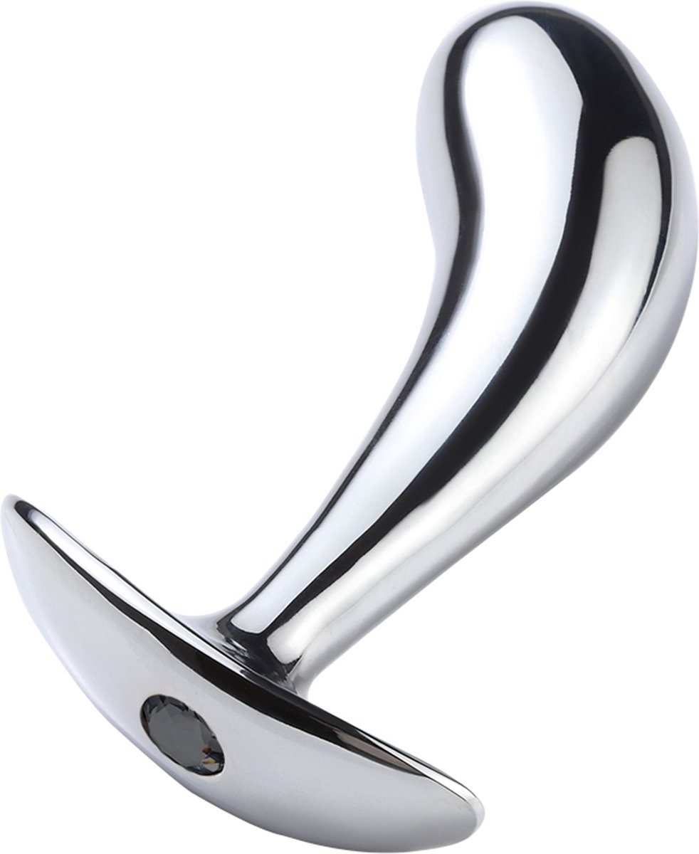 Goedkoopste Fixxx - Gebogen Prostaat Plug met Zwart Siersteentje - Aluminium - Diameter 34 mm