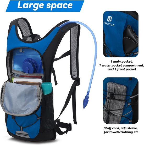 Sac à Dos D’hydratation 2L Avec Poche à Eau – Vert – Pour Randonnée Et Camping