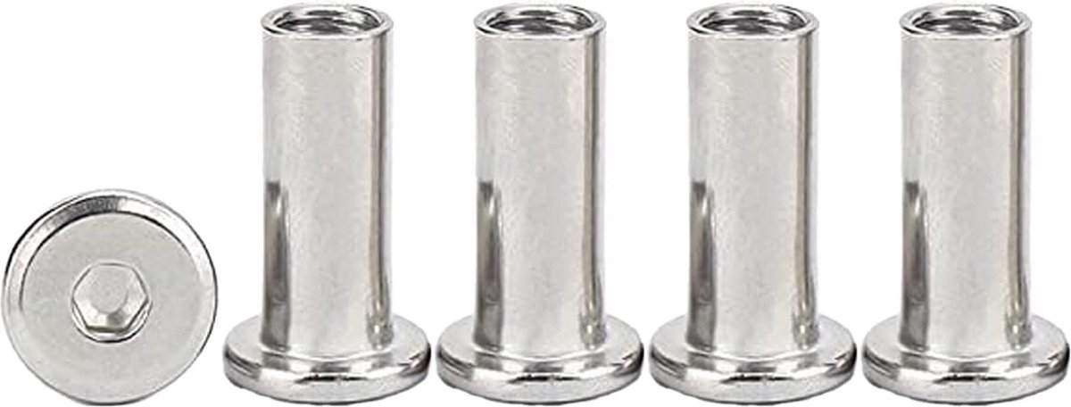 HEXATON Hulsmoeren met Ronde Kop Binnenzeskant M6 x 15 x 12 mm - 50 Stuk - Wit Verzinkt Staal Cilindermoeren met Inbuskop