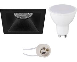 LED Spot Set - Proma Pollon Pro - GU10 Fitting - Inbouw Vierkant - Mat Zwart - 4W - Warm Wit 3000K - Verdiept - 82mm