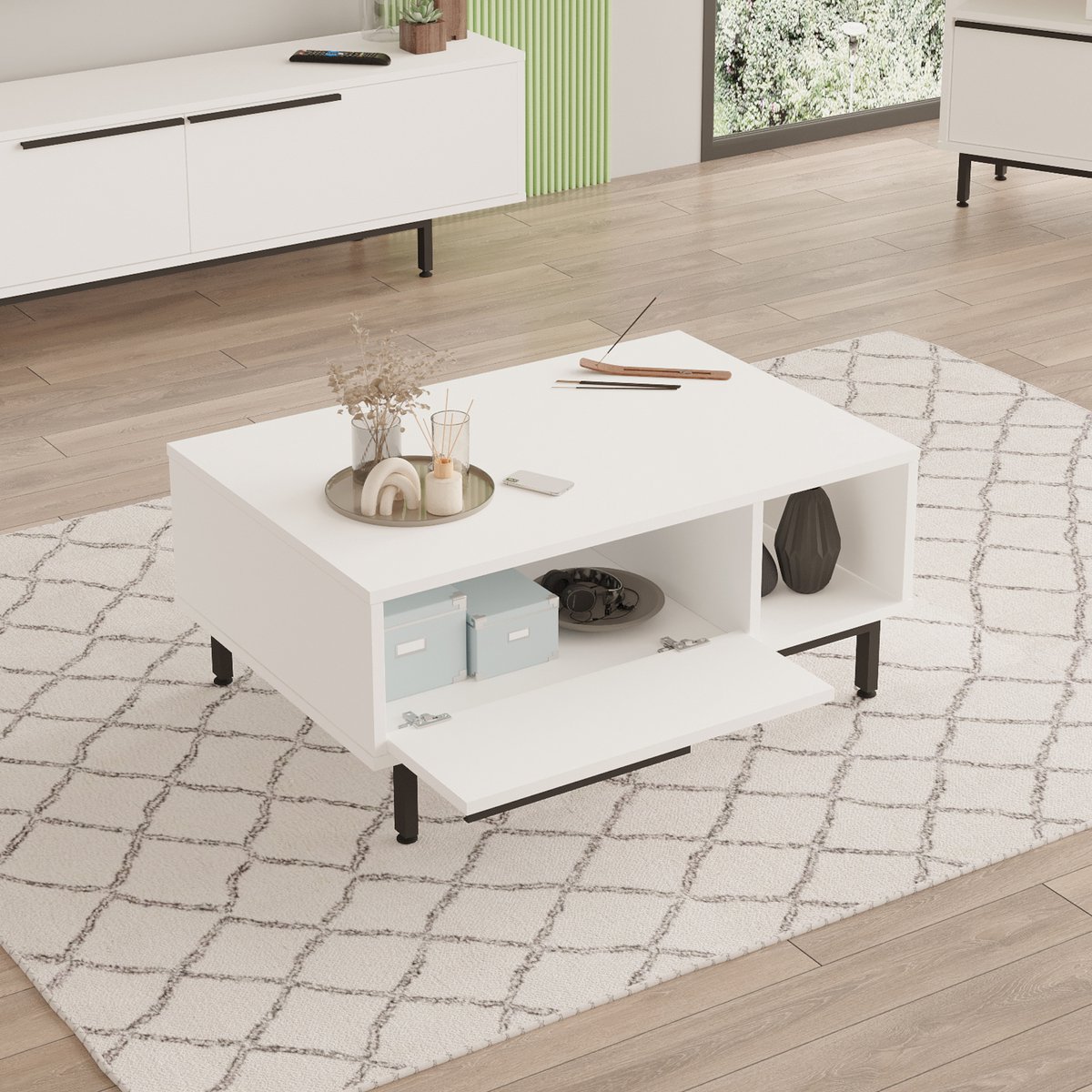 Salontafel Majaajoå 90x60x37,5 cm wit en zwart [en.casa]