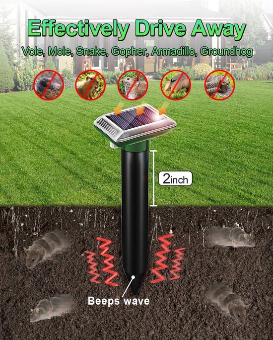 4 Pièces Répulsif Solaire Anti-Taupes Ultrasons - Étanché IP66, Repousse Taupes, Serpents, Gophers Et Rongeurs Pour Jardin Et Pelouse