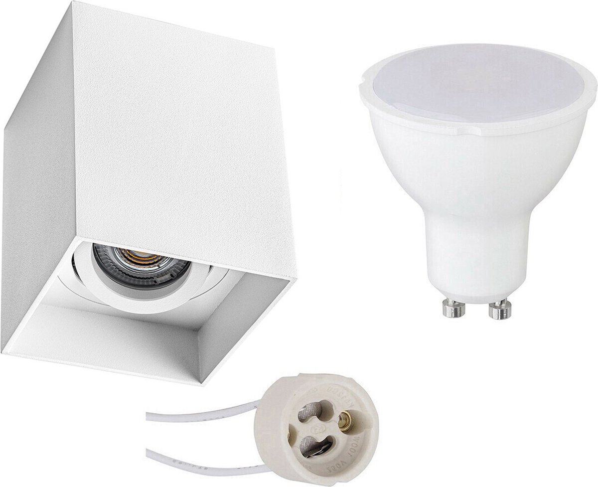 Opbouwspot Set - Pragmi Luxina Pro - GU10 Fitting - Opbouw Vierkant - Mat Wit - 4W - Warm Wit 3000K - Verdiept - Kantelbaar - 90mm