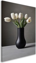 Tulpen wanddecoratie - Bloemen schilderijen - Canvas schilderijen Vaas - Muurdecoratie landelijk - Schilderijen op canvas - Woondecoratie canvas 40x60 cm