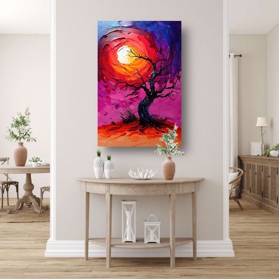 Tableau arbre - Décoration murale nature - Peinture sur toile Soleil - Tableaux modernes - Toile - Décoration murale salon toile 60x90 cm