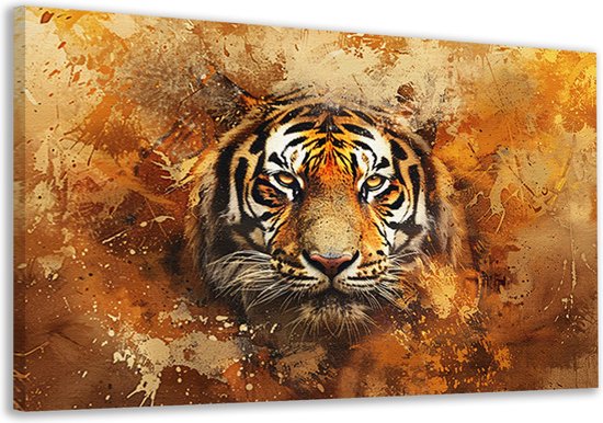 Tijger schilderij - Dieren schilderijen - Canvas schilderijen Achtergrond - Muurdecoratie modern - Canvas schilderijen woonkamer - Decoratie slaapkamer canvas 90x60 cm