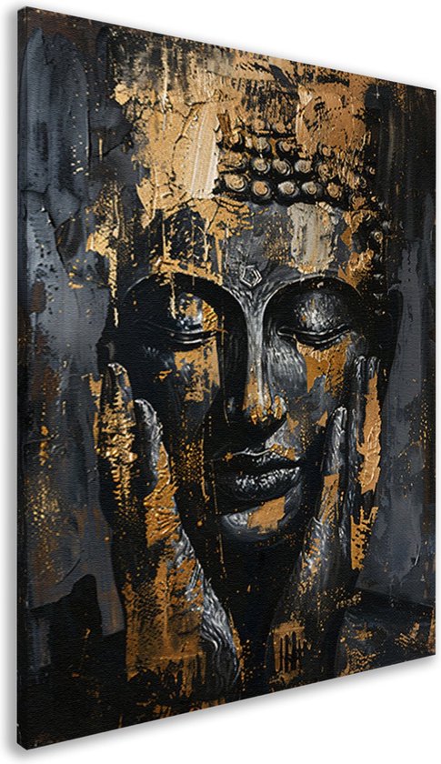 Tableau Bouddha - Décoration murale sculpture - Tableau peinture Or - Décoration murale classique - Tableaux sur toile - Toile décoration salon 100x150 cm