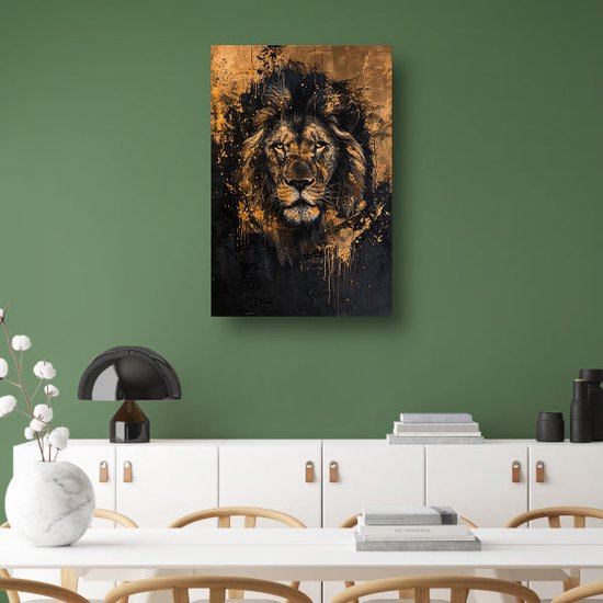 Tableau Lion - Portrait Animaux - Peinture sur toile Éclaboussures - Décoration murale moderne - Peintures sur toile - Toile accessoires chambre 75x100 cm