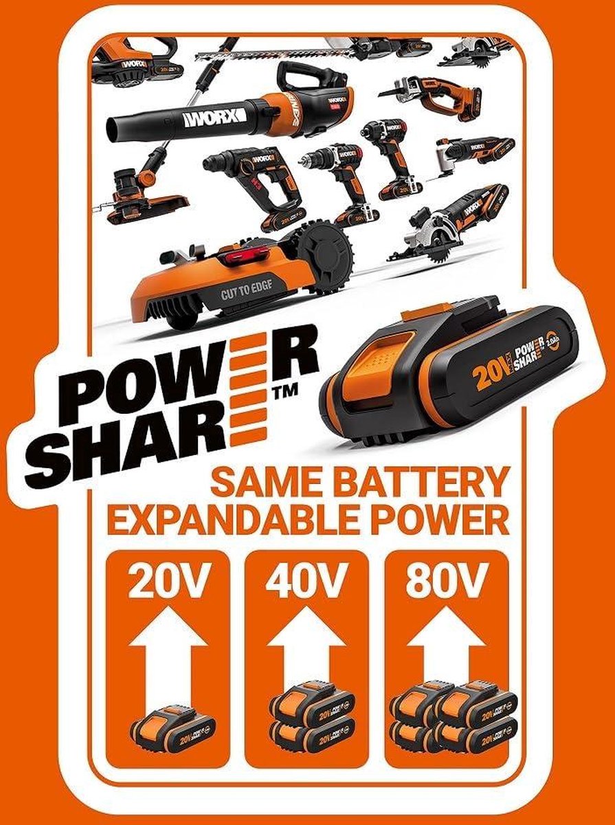 Worx WG264E.9 Taille-haie sans Fil 18 V (20 V Max) 52 cm - Pas de