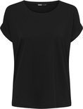 Zwart T-shirt met korte, opgerolde mouwen, recht model.