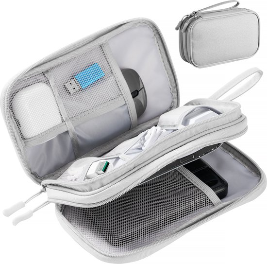 YONO Kabel Organiser Tas - Kabeltas - Electronica Organizer Etui - Opbergtas voor Kabels en Accessoires - Small - Grijs