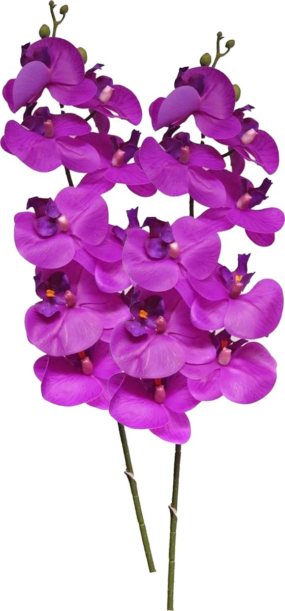 Bellatio Design Kunstbloem Orchidee Bora - 2x - fuchsia - 108 cm - losse steel - kunst zijdebloem