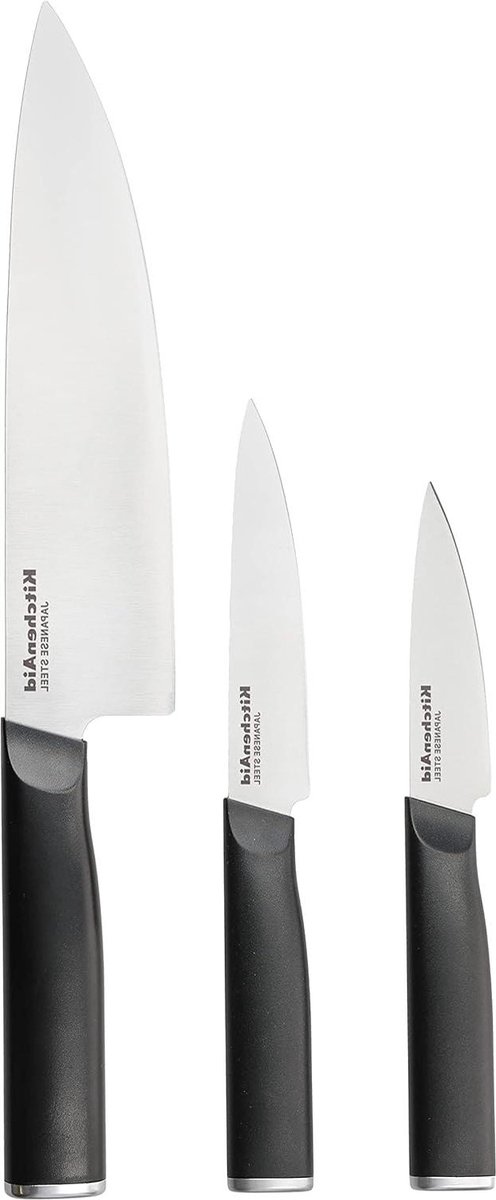 Japanese Knife Set Sharp Knife Set of 3 High Carbon Black with Knife Covers - KitchenCraft Parasol Protective Cover