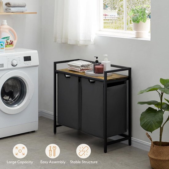 Wasmand - 3 Uitneembare Zakken - Zwart - - waar luxe